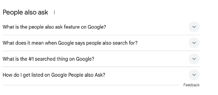 The image is a screenshot of Google's ‘People also ask’ (PAA) feature which can be used to help with SEO. 